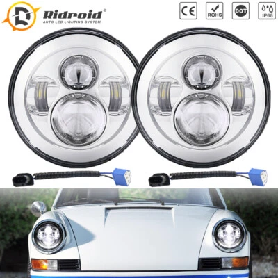 铬 7 英寸 LED 车头灯高/低密封光束适用于保时捷 911 912 914 924 928 — 第 1/4 张图片