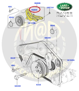 LR029159 Staffa Supporto Puleggia Cinghia JAGUAR XK LAND RANGE ROVER LR4 5.0 V8 - Imagen 1 de 3