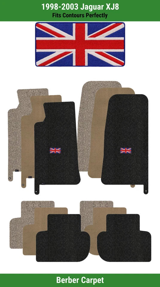 Alfombrillas delanteras y traseras Lloyd Berber para Jaguar XJ8 98-03 con logotipo de bandera británica Foto 1 de 4