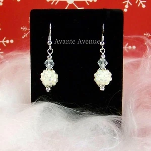 Christmas EARRINGS Glitzy SNOWBALL Pierced Dangle Drop Avante Avenue - Picture 1 of 4