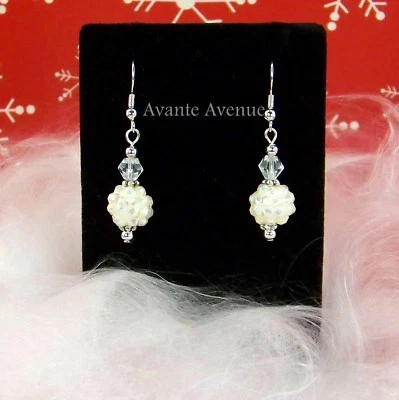 Christmas EARRINGS Glitzy SNOWBALL Pierced Dangle Drop Avante Avenue - Image 1 of 4