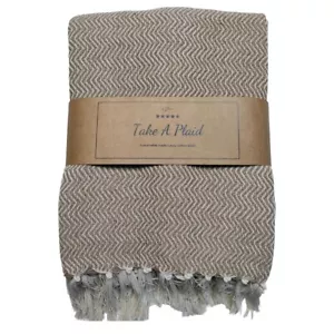 Take a Plaid recycelte Baumwolle Wolldecke Wohndecke Beige weich 130 x 180 cm - Bild 1 von 5
