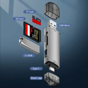 TypeC SD TF Card Reader 6 In 1 USB 3.0 Micro USB Flash Drive Adapter Card Reader - Afbeelding 1 van 14