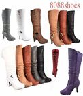 Women's  Round Toe High Heel Platform Mid-Calf  Knee High Boots Shoes Size 5 -11