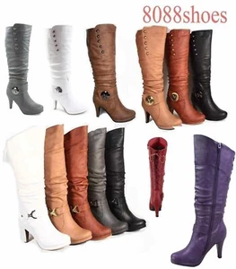 Women's  Round Toe High Heel Platform Mid-Calf  Knee High Boots Shoes Size 5 -11 - Picture 1 of 67