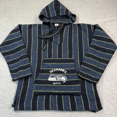 Sudadera con Capucha Textiles Hombres M Azul Verde Rayas Baja Seattle Seahawks Parche Pullover Foto 1 de 4