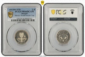 SHARJAH 2 Riyals 1970 AH1389 Silver PCGS PR66 Mexico World Cup Soccer - Picture 1 of 3