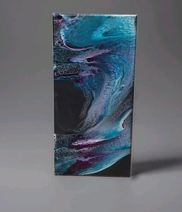 Pintura Arte Fluido Acrílico Abstracto Original "Sinergia" Metálica Sobre Negro 14x7 - Imagen 1 de 8