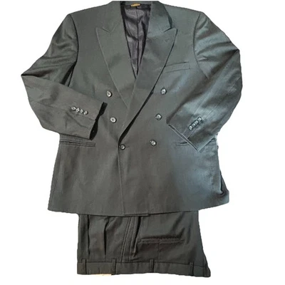 Traje De Colección Evan-Picone 46R Doble Pecho Rayas 100% Lana Pico Solapa EE. UU. Foto 1 de 4