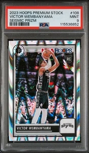 2023 PANINI HOOPS PREMIUM STOCK #108 VICTOR WEMBANYAMA SEISMIC PRIZM (RC) PSA 9 - Picture 1 of 3