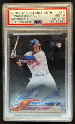 2018 Topps Clearly Authentic Ronald Acuna RC Rookie #CAA-RA Braves PSA 9 10 - Image 1 of 2