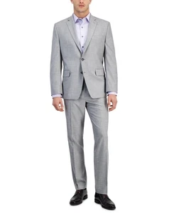 Perry Ellis Mens Modern fit 2 Piece Suit 36 S / 29 Waist Light Grey Stretch - Picture 1 of 1