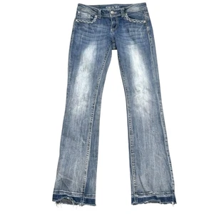 Grace in LA Jeans Women 27 Blue Embellished Distressed Frayed Hem Denim Pants - Picture 1 of 13