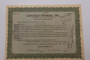 Lincoln Stores Inc capital stock certificate 1945 MA - Picture 1 of 2