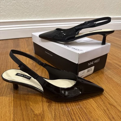 Nine West Vicki Women’s Black Leather Slingback Kitten Heels Pumps Sz 9.5M - Image 1 of 4