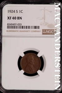 1924-S Lincoln Wheat Cent - NGC XF 40 BN - Scarce  No Reserve  #SLH137 - Picture 1 of 2