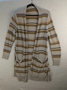 Maurices Women's Size 1X Striped Open Front Cardigan Sweater Beige Brown - Picture 1 of 7