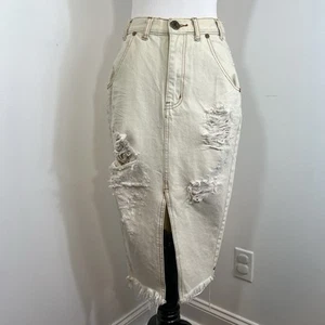 One Teaspoon Denim Pencil Skirt Size 26 Tailored Cadillac Fleetwood Destroyed - Picture 1 of 13