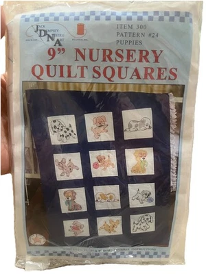 Vintage Jack Dempsey Nursery Quilt Blocks Stamped Embroidery Puppies Dogs Baby - Image 1 of 4