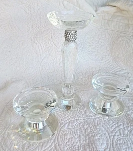 Bougeoir cristal accents strass lot de 10 en 3 pièces pilier ou conique - Photo 1/12