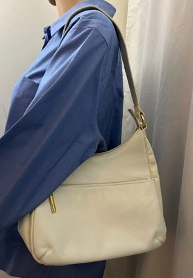 GIANI BERNINI VTG Ivory Leather Hobo Shoulder Bag With Gold Hardware - Image 1 of 4
