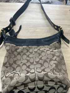 Borsa a tracolla Coach tela pelle marrone/nero usata - Foto 1 di 5