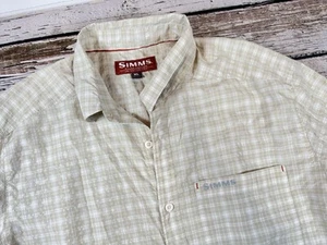 Simms Mens XL Beige L/S Plaid Button Down Fishing Shirt Nylon Lightweight - Picture 1 of 8