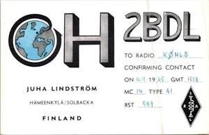 HAM RADIO CQ QSL CARD OH2BDL HAMEENKYLA/SOLBACKA FINLAND 1965 OP. JUHA LINDSTROM - Picture 1 of 5