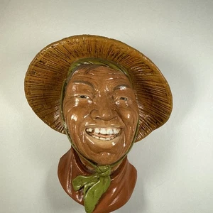 Vintage Bossons Coolie asiatischer Mann handbemalt Kreidegeschirr Kopf Kunst Wandbehang - Bild 1 von 13