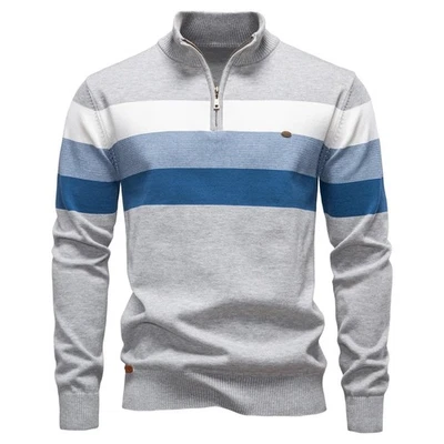 Suéter Pullover Para Hombre Cuello Simulado Cuarto Cremallera Cálido Algodón Tejido Informal Invierno Top Foto 1 de 4