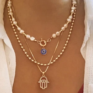 Multilayer Pendant Necklace Rhinestone Long Tassel Choker Clavicle Chain Gifts - Picture 1 of 8
