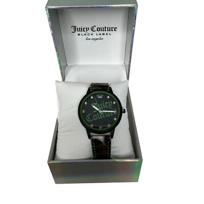 Reloj para mujer Juicy Couture etiqueta negra animal estampado leopardo correa verde marrón Foto 1 de 4