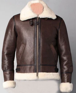 Men's RAF B3 Pilot Flight Aviator Brown Sheepskin Leather Shearling Style Jacket - Picture 1 of 3