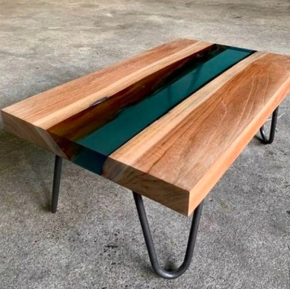 Blue Epoxy Resin Table, Console Table, Epoxy Coffee Table, Handmade Decor - Image 1 of 2