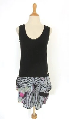 Roberto Cavalli Stretch Silk Mini Dress S Contrast Ruffle Skirt Lace Trim Black - Image 1 of 4