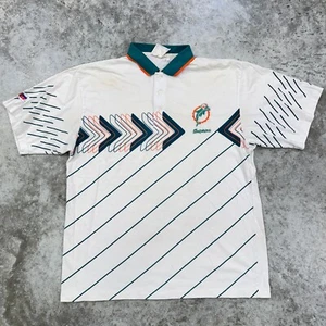 Vintage Miami Dolphins shirt mens Large polo all over print 90s NFL retro marino - Picture 1 of 9