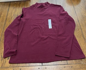 New With Tag Croft & Barrow Women's Mock Neck Long Sleeve XL Top Burgundy - Picture 1 of 6