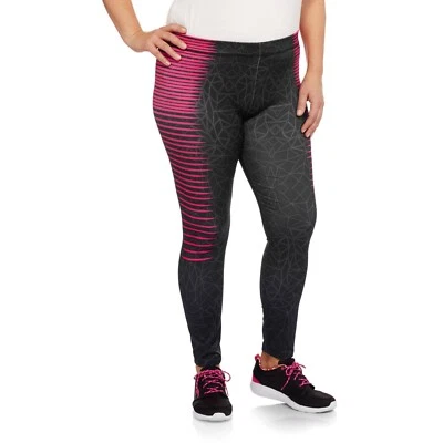 WOMENS POLY-SPANDEX YOGA LEGGINGS ZIPPERS-ON-ANKLES BLACK/PINK 1X WAIST 34"-44" - Image 1 of 4