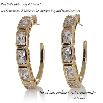 Adrienne 6 ct Diamonita Bisel Corte Radiante Antiguo Inspirado Oro Aro Pendiente Foto 1 de 4