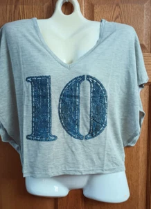 Ladies Fashion Gray "10" Crop Top / Open Sleeve NEW - Picture 1 of 4