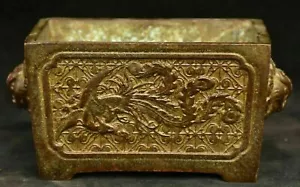 3" Marked Old China Red Copper Palace Phoenix Lion Ear Incense Burners Censer - Picture 1 of 12