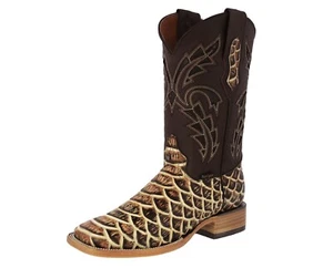 Botas occidentales de arena para hombre de cuero con estampado de serpiente anaconda ropa de vaquero punta cuadrada - Imagen 1 de 5