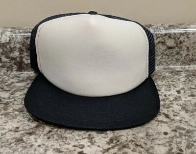 Vtg 2 color navy blue white 80s New Era Snapback Mesh Trucker Hat NOS  deadstock - Image 1 of 3