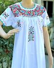 Mexican Peasant Off Shoulder WHITE Dress Fits Med-XL Embroidered Floral Crochet