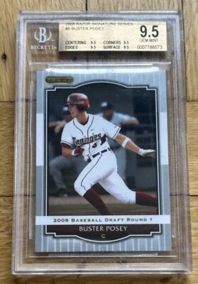 + Tarjeta de novato 2008 Razor Signature Series Buster Posey Draft Ronda 1 BGS 9,5 Foto 1 de 2