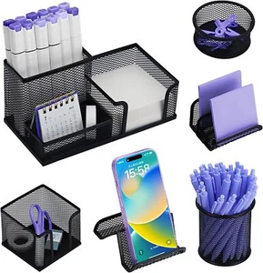 Mesh Desk Organizer Set Office Accessories with Pen Holder Paper Clip Supplies - Picture 1 of 3