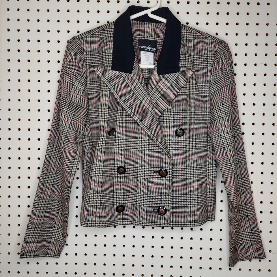 Blazer corto de colección para mujer 4P Dbl-pecho botón punta cuello brujo capricho años 80 Foto 1 de 4