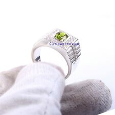 Natural Peridot & CZ Gemstones with 925 Sterling Silver Ring For Men's #4555
