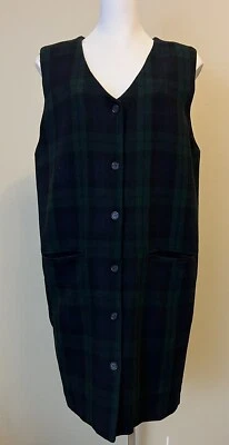 SAG HARBOR Size 10 Green Black Plaid Wool Blend Jumper Dress Button Front - Image 1 of 4