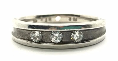 Anillo de plata esterlina redondo de tres piedras circonita cúbica negro banda ranurada 10,25 para hombre Foto 1 de 2